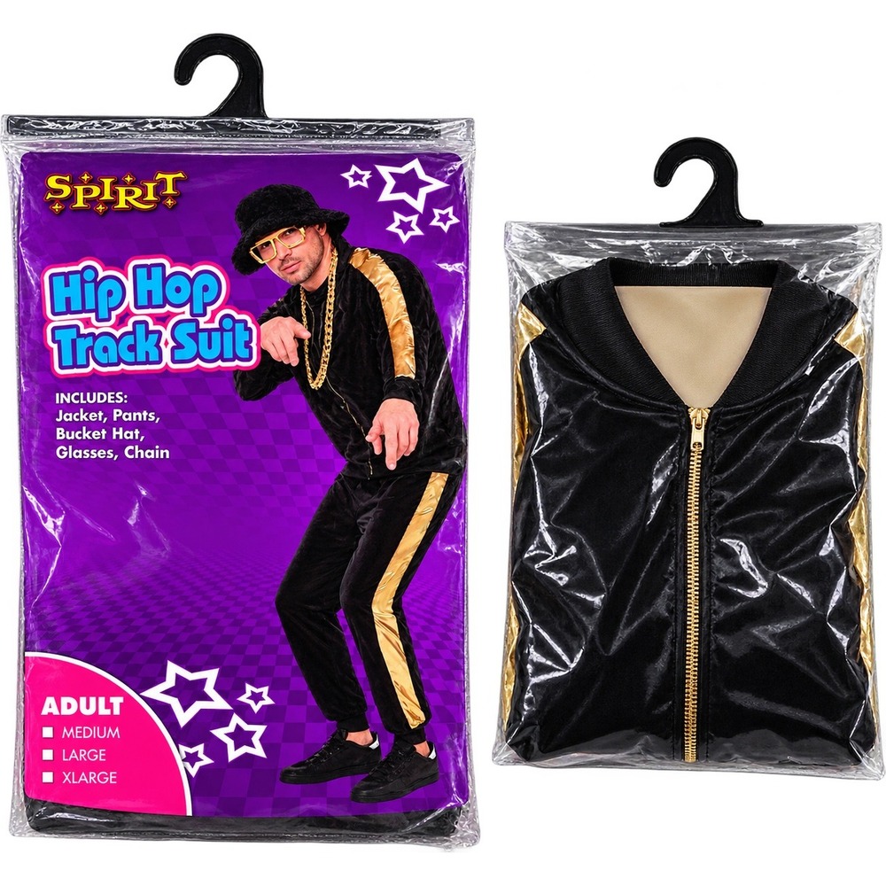 Halloween Spirit Hip Hop Track Suit XL Black Gold 80s 90s Costume